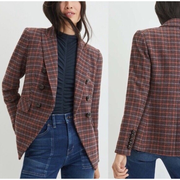 VERONICA BEARD Jackets & Blazers - Veronica Beard Brown Plaid Double-Breasted Blazer